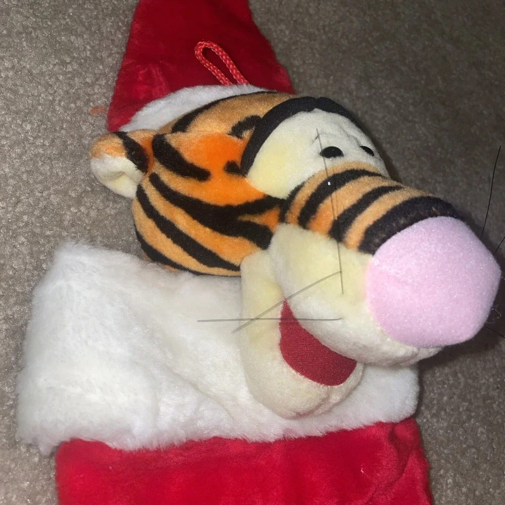 Disney Winnie the Pooh Tigger Plush Christmas Stocking Santa Hat Red Faux Fur